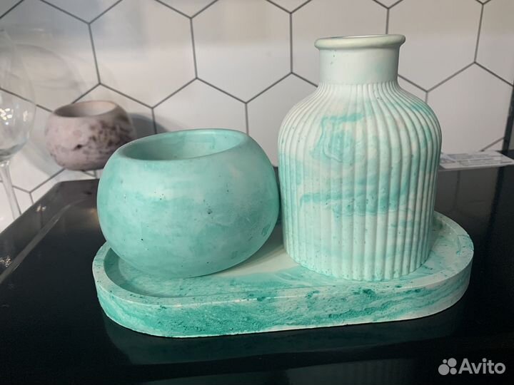 Подарочный набор, свечи ручной работы в гипсе