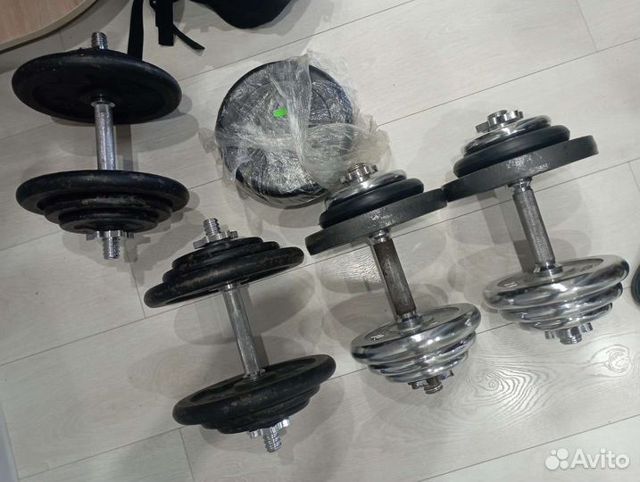 Блины, грифы, гантели, скамейки, стойки