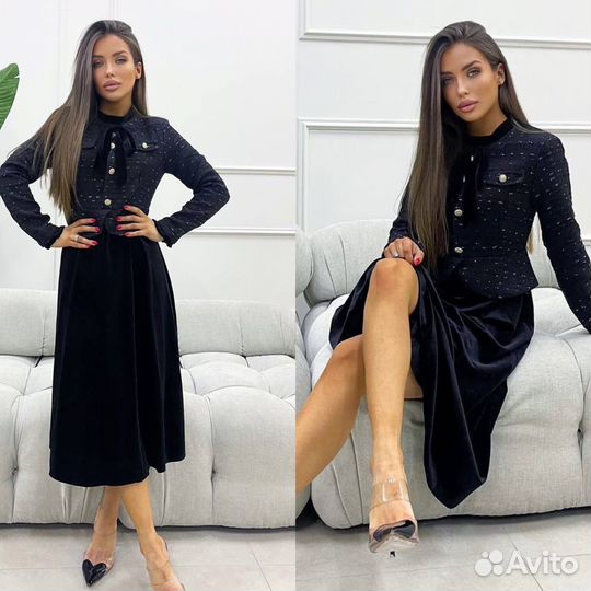 Топовое платье твид /велюр 44/46 и 46/48