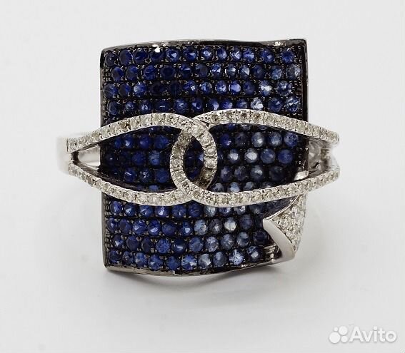 Кольцо бриллианты,шпинель белое золото 18К