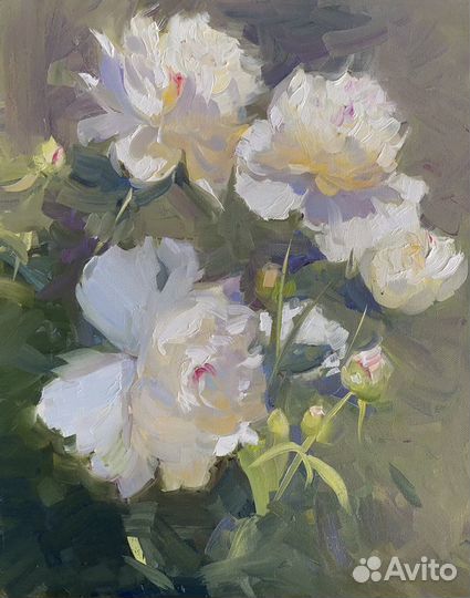 Картина маслом Белые пионы
