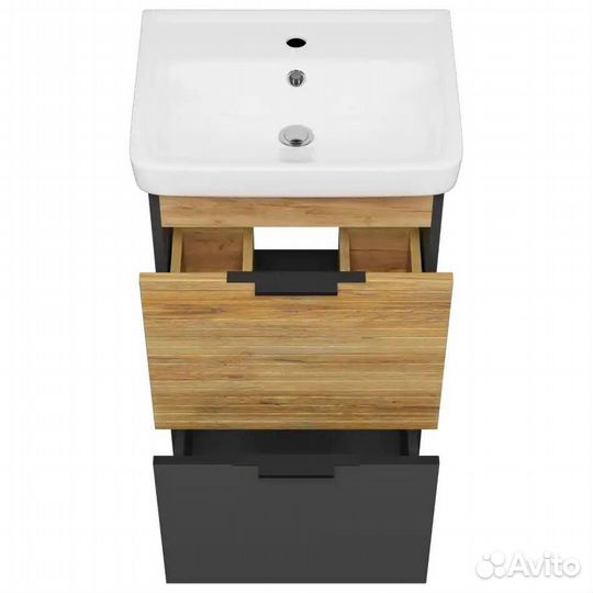 Тумба под раковину Misty Форест 44 напольная Дуб Вотан/Антрацит Э-Фор-07050-0219-2Я