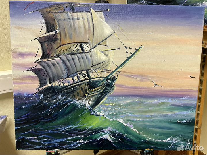 Картина маслом на холсте «Пиратский корабль»