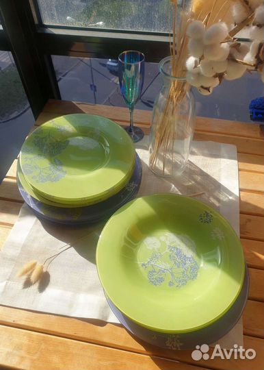 Набор посуды luminarc, стекло, зеленый, сиреневый