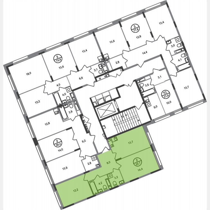 2-к. квартира, 55,7 м², 4/17 эт.