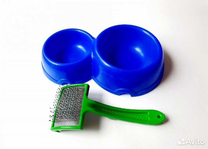 Щетка и миска набор для кошек