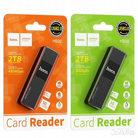 Кард-ридер “HB20 Mindful” 2-в-1 USB2.0