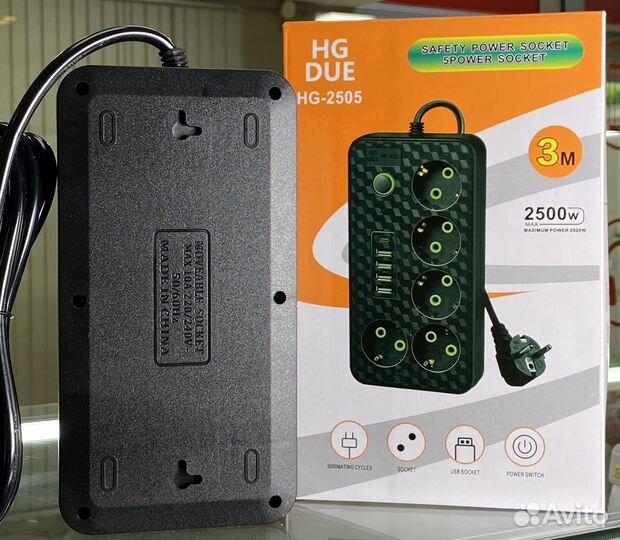 Сетевой фильтр 5 розеток 4+1USB