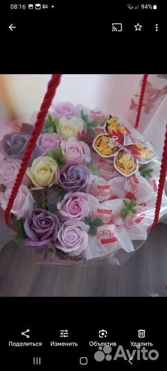 Розы из мыла и конфет Раффаэлло