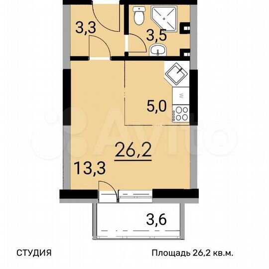 Квартира-студия, 25,7 м², 6/26 эт.
