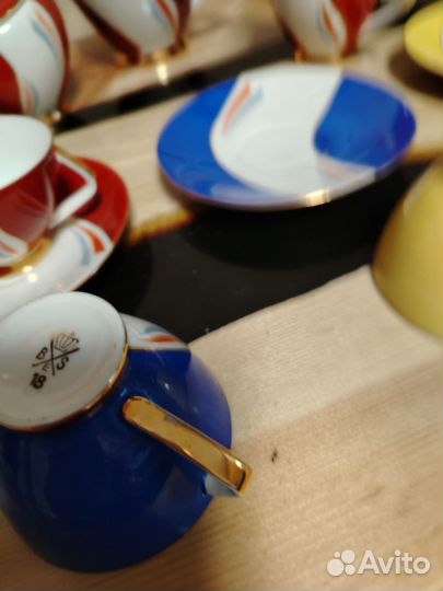 Кофейный сервиз гдр, винтаж, Радужный 