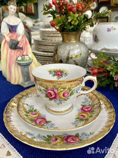 Винтаж кофейное трио с розами Winterling