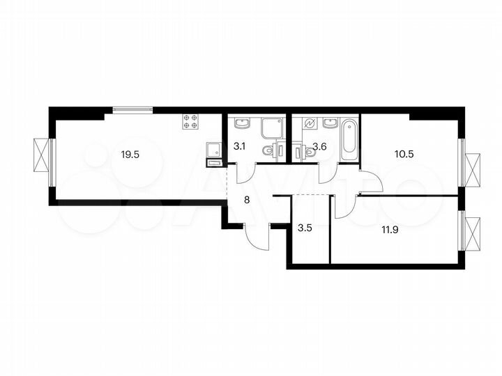 2-к. квартира, 60,1 м², 21/25 эт.