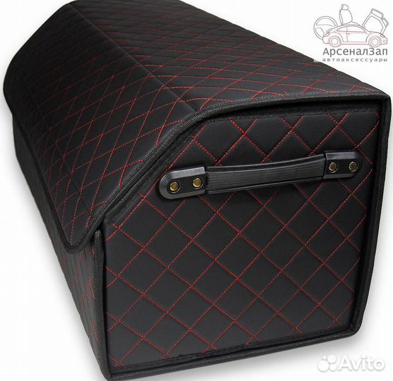 Кофр в багажник из экокожи черный красная строчка