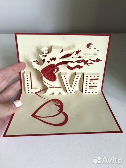3 D открытка красная Love