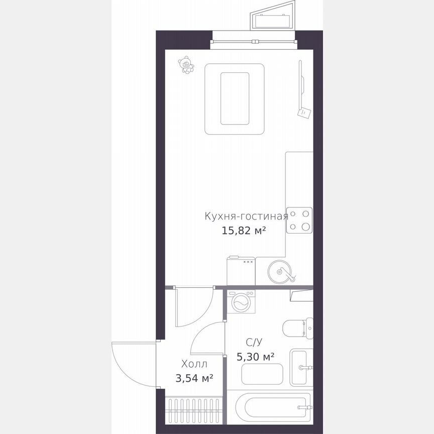 Квартира-студия, 24,7 м², 1/11 эт.