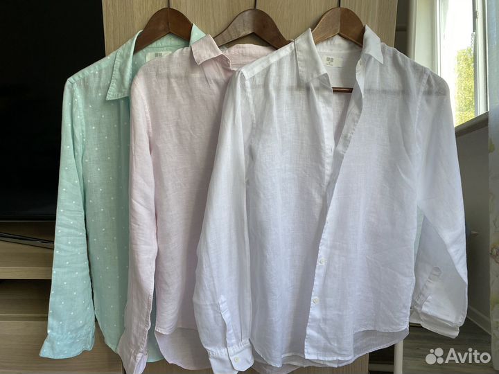 Льняная рубашка uniqlo женская
