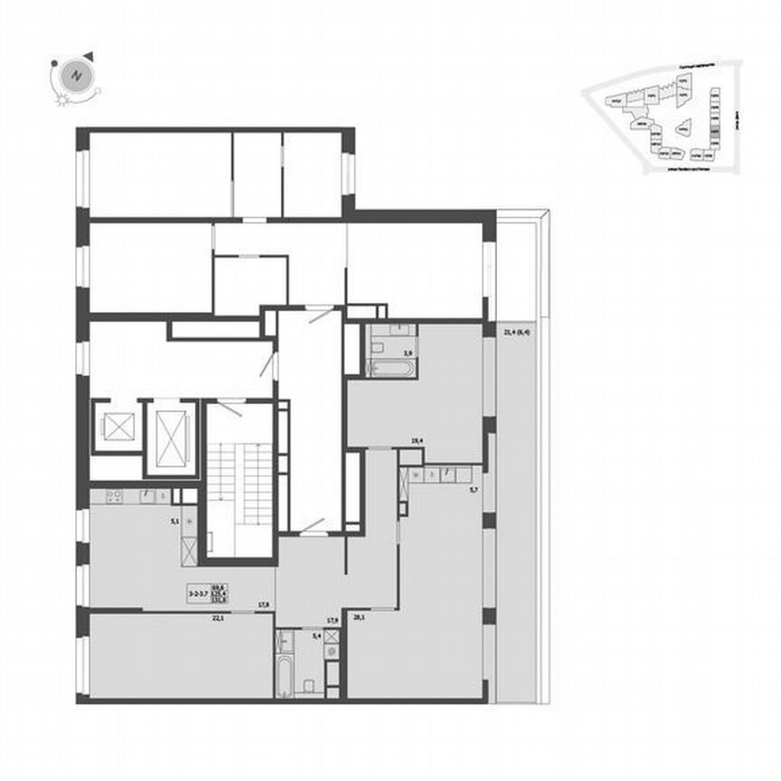 3-к. квартира, 131,8 м², 9/9 эт.