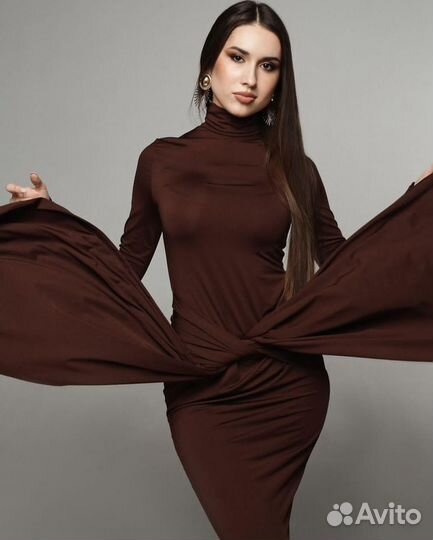 Новое трендовое кофейное коричневое платье