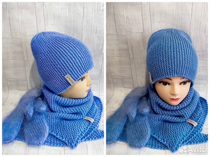 Шапка+варежки+бактус-шарф