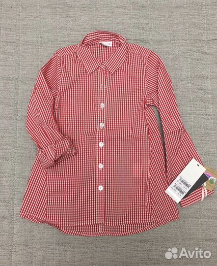 Рубашка-туника красная в клеточку, 4 года