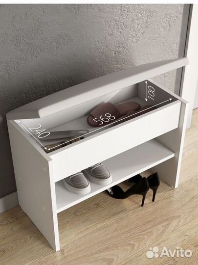 Обувница с мягким сиденьем и ящиком открытая