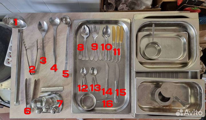 Посуда (ложки, вилки, ножи, тарелки, кастрюли)