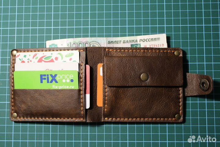Кошелек мужской кожаный ручной работы с монетницей