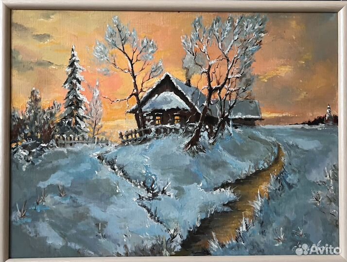 Картина маслом зимний пейзаж