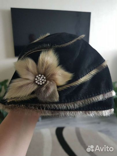 Шапка из замша с мехом нерпа р.55-57