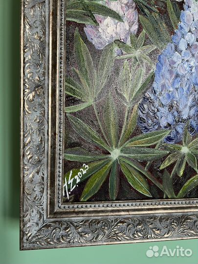Картина маслом на холсте, цветы, 60*70, люпины