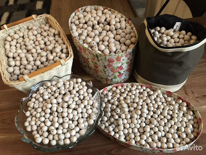 Деревянные бусины из бука разных размеров