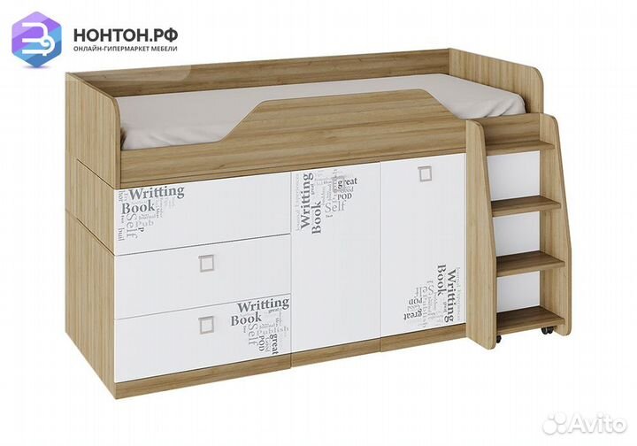 Кровать комбинированная Оксфорд ривьера / белый с