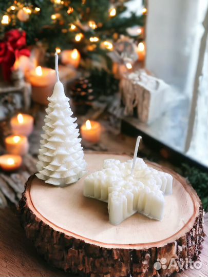 Набор новогодних свечей елочка, снежинка