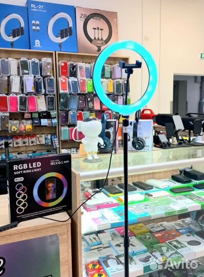 Кольцевая лампа 26 см rgb с высоким штативом