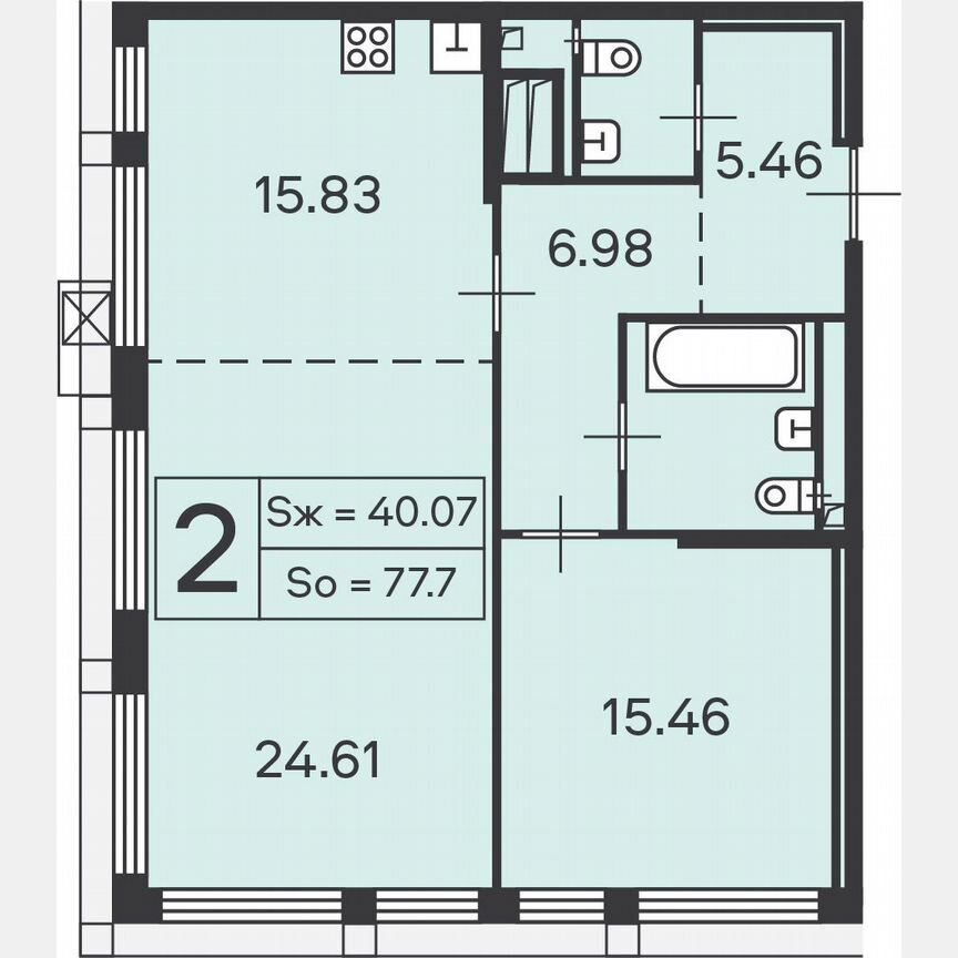 2-к. квартира, 77,7 м², 19/26 эт.