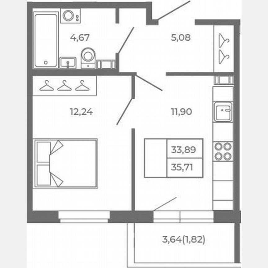 1-к. квартира, 33,9 м², 3/4 эт.