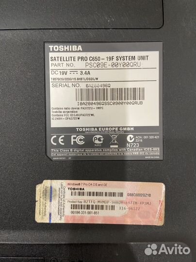 Ноутбук toshiba Satellite PRO C650 - 19F