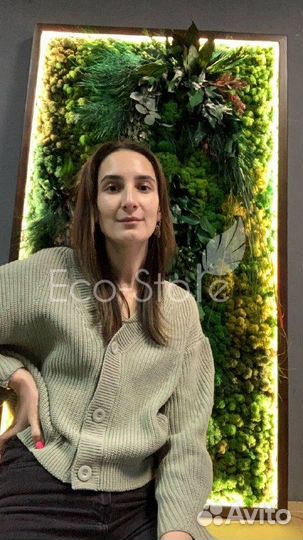 Панно из мха и растениями с подсветкой