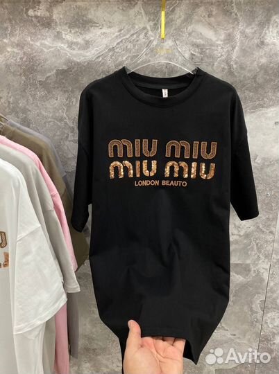 Футболка Miu Miu паетки Оверсайз