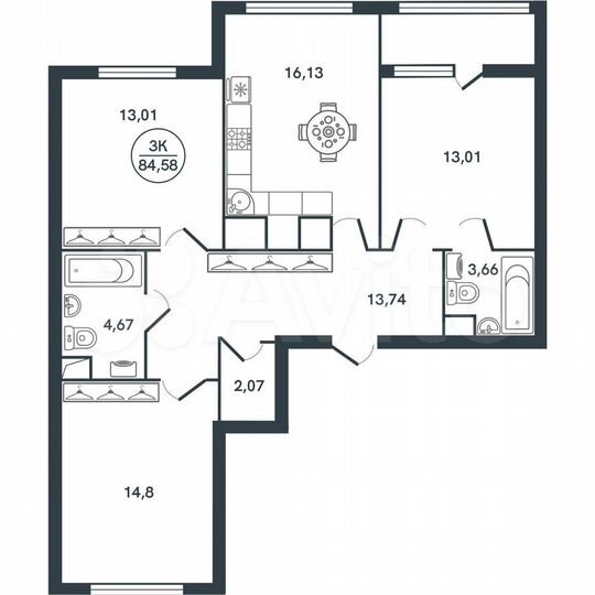 3-к. квартира, 84,6 м², 8/17 эт.
