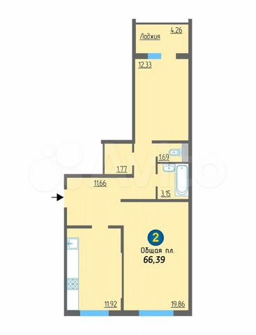 2-к. квартира, 66,4 м², 1/11 эт.