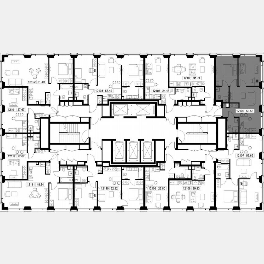 2-к. квартира, 56,5 м², 21/52 эт.