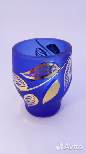 Хрустальная рюмка с позолотой кобальт