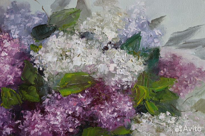 Картина маслом Сирень в Белой Вазе 40х50см