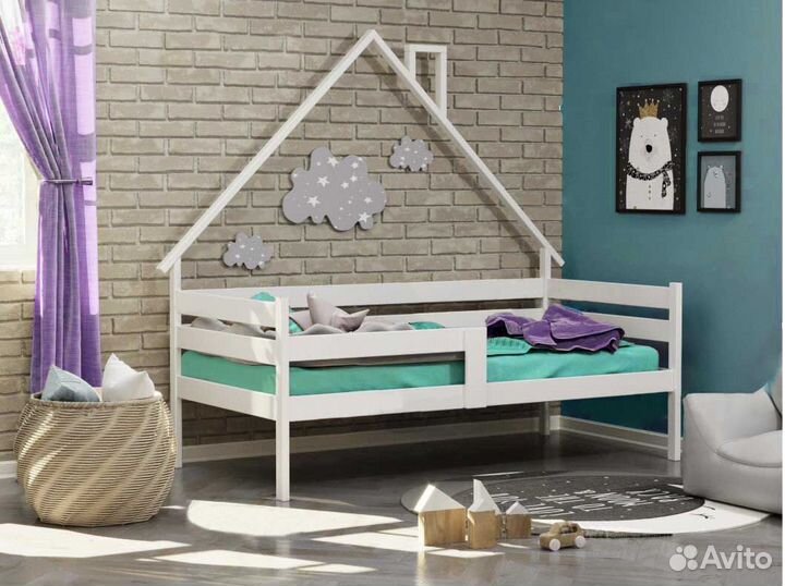 Софа детская высокий борт Домик из массива