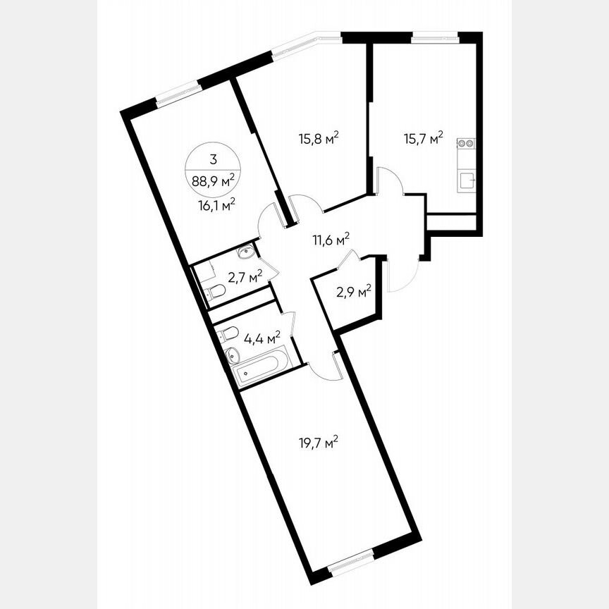 3-к. квартира, 88,9 м², 5/17 эт.
