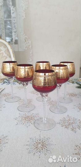 Рубиновые бокалы фужеры Богемия