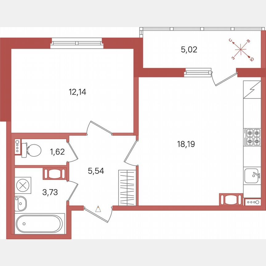 1-к. квартира, 43,7 м², 4/5 эт.