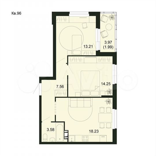 2-к. квартира, 58,8 м², 1/5 эт.
